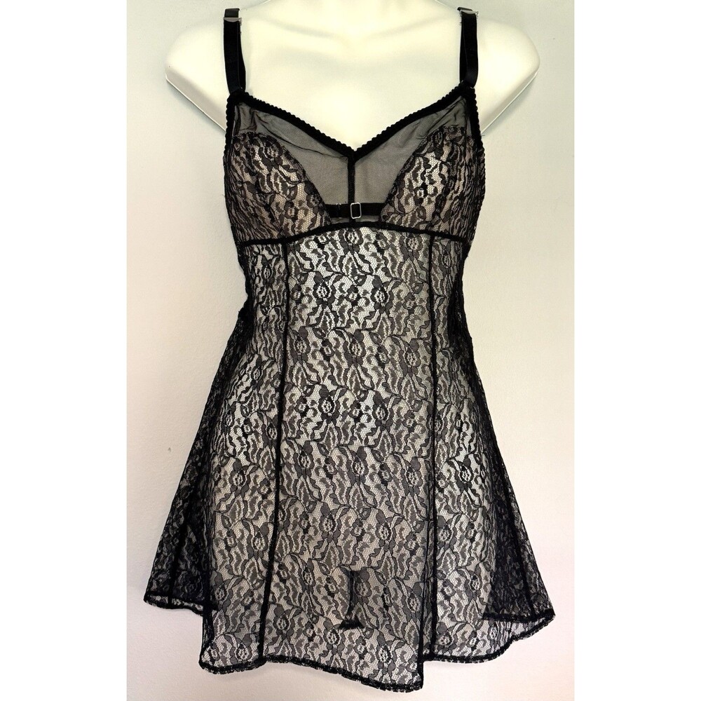 NWT Victoria's Secret Black Lace Chemise Size Medium Babydoll Sheer Sexy